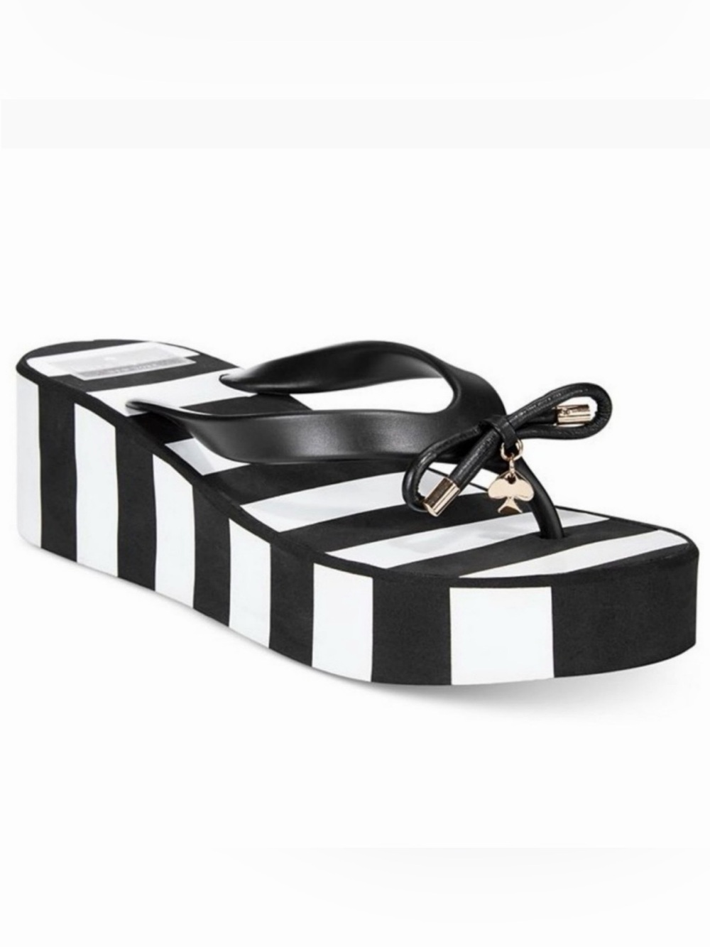 KATE SPADE Rhett Black White Striped Bow Platform Flip Flop Sandals Size 8